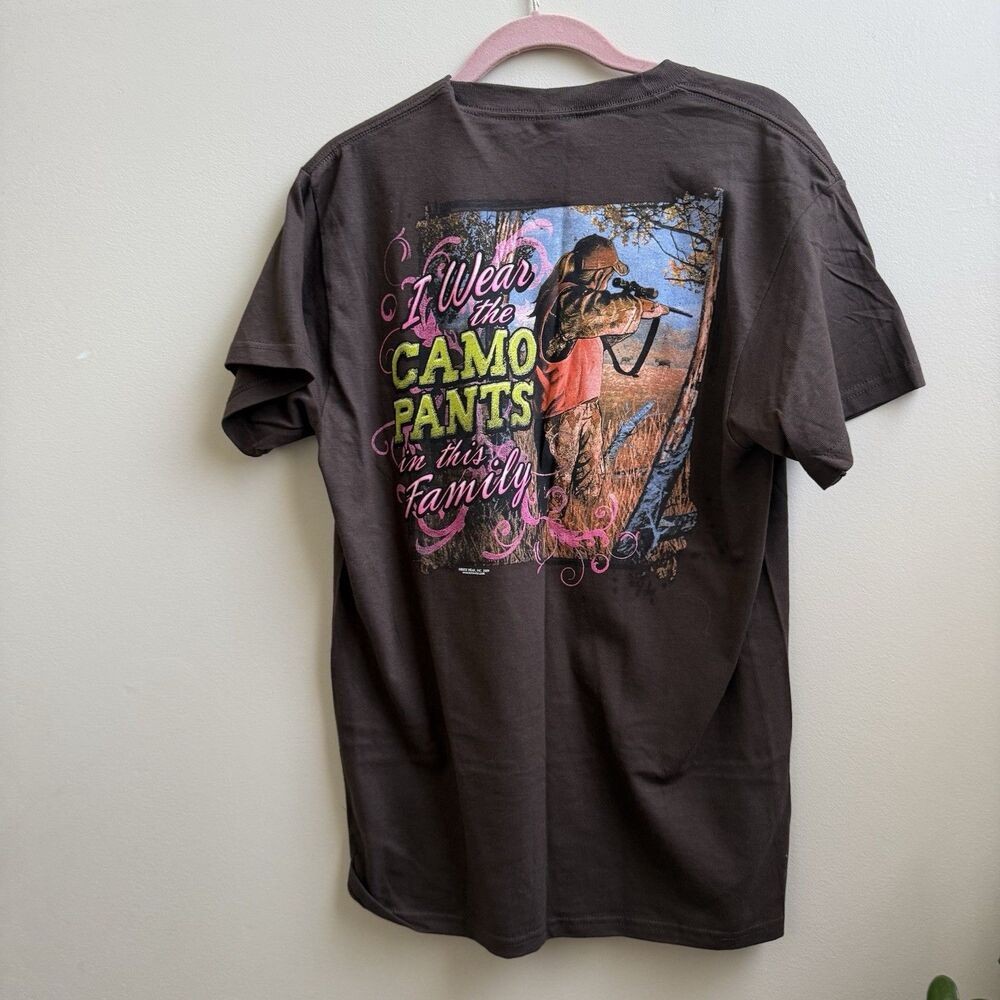 Buck Wear T-Shirt Womens M I Wear Camo Pants Hunting Brown Top Cute Delta